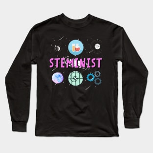 Steminist Women's Science Technology Engineering Maths STEM Stemanist White Background Long Sleeve T-Shirt